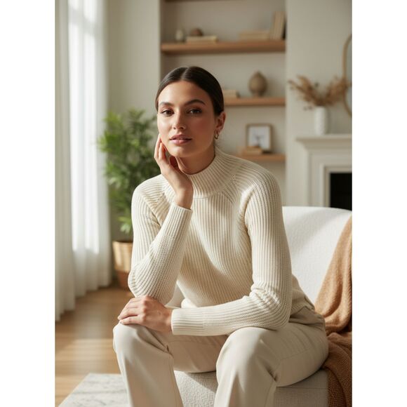 Armani Exchange Cream Knit Mock Neck Sweater xs - Certilogo Authenticated - Picture 1 of 11